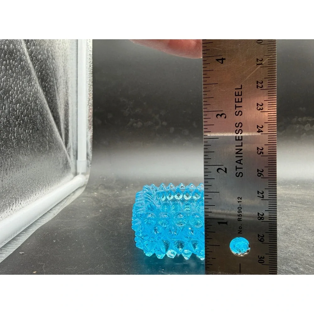 Blue Hobnail Glass Candle Holder Square‎ Turquoise Trinket Dish Vintage Style